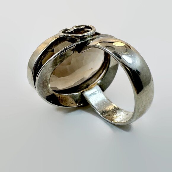 Smoky Quartz Ring, Sterling Silver, 30s, 40s, Statement, Smokey, Big, Size 6 - Picture 4 of 6